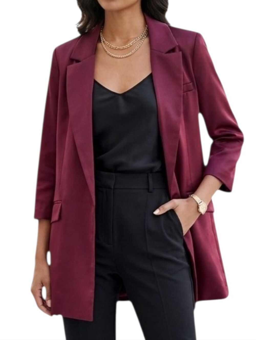 Lavish Alice Bonded Satin Oversized Boxy Blazer Burgundy NWT US 8